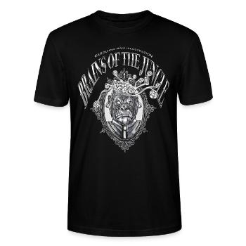 Brains of The Jungle Selbstgezeichneter Vintage Gorilla - Stanley/Stella Unisex Bio-T-Shirt CRAFTER - Schwarz - Vorne - Alina (178cm) & Michal (187cm)