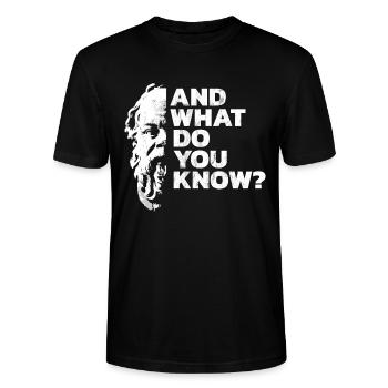 SOKRATES PHILOSOPHIE NERD WISSEN SPRUCH GESCHENK - Stanley/Stella Unisex Bio-T-Shirt CRAFTER - Schwarz - Vorne - Alina (178cm) & Michal (187cm)