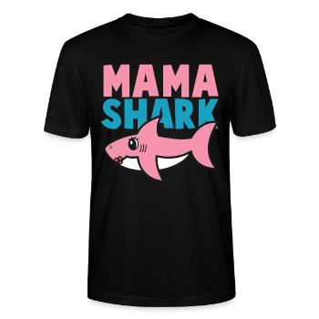 Haifisch - Schirt Shark Mama Geschenkidee - Stanley/Stella Unisex Bio-T-Shirt CRAFTER - Schwarz - Vorne - Alina (178cm) & Michal (187cm)