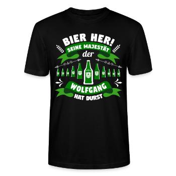 Wolfgang - Bier her! Majestät Wolfgang hat Durst! - Stanley/Stella Unisex Bio-T-Shirt CRAFTER - Schwarz - Vorne - Alina (178cm) & Michal (187cm)