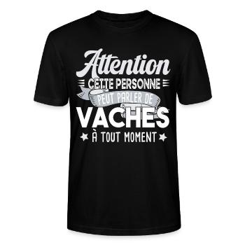 Vache vaches agriculteur agriculture agricultrice - T-shirt bio CRAFTER Stanley Stella Unisexe - noir - Devant - Alina (178cm) & Michal (187cm)