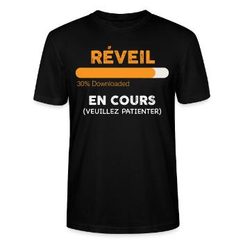 Réveil En Cours Attention Fatigue - T-shirt bio CRAFTER Stanley Stella Unisexe - noir - Devant - Alina (178cm) & Michal (187cm)