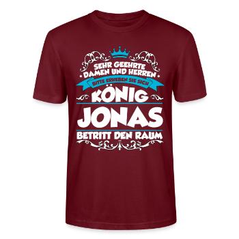 Jonas Name Design - Stanley/Stella Unisex Bio-T-Shirt CRAFTER - Burgunderrot - Vorne - Alina (178cm) & Michal (187cm)