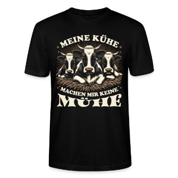 Kühe Landwirtschaft - Stanley/Stella Unisex Bio-T-Shirt CRAFTER - Schwarz - Vorne - Alina (178cm) & Michal (187cm)