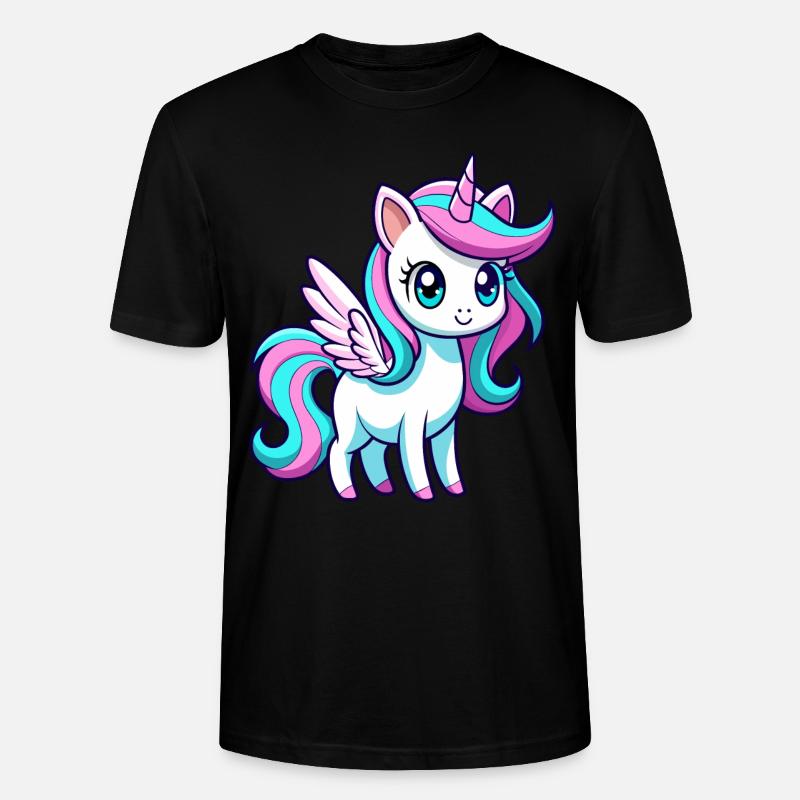 Süßes Regenbogen-Einhorn - Stanley/Stella Unisex Bio-T-Shirt CRAFTER - Schwarz