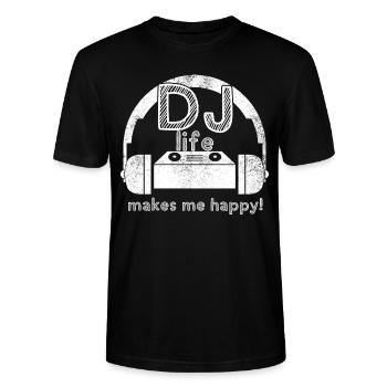 DJ life makes me happy mit Mischpult - Stanley/Stella Unisex Bio-T-Shirt CRAFTER - Schwarz - Vorne - Alina (178cm) & Michal (187cm)