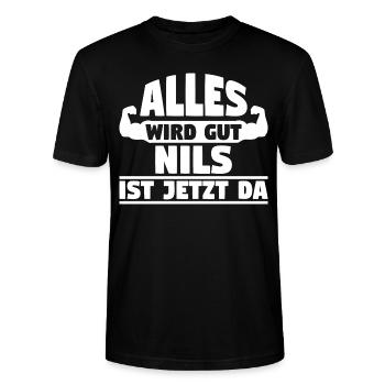 Alles wird gut Nils ist jetzt da - Stanley/Stella Unisex Bio-T-Shirt CRAFTER - Schwarz - Vorne - Alina (178cm) & Michal (187cm)