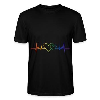 LGBT Heartbeat ECG Lesbian Rainbow Gay Pride LGBTQ - Stanley/Stella Unisex Bio-T-Shirt CRAFTER - Schwarz - Vorne - Alina (178cm) & Michal (187cm)