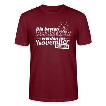 Physique - étudiant en physique - Novembre - Cadeau - T-shirt bio CRAFTER Stanley Stella Unisexe - bordeaux - Devant - Alina (178cm) & Michal (187cm)