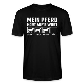 Mein Pferd hört aufs Wort - Stanley/Stella Unisex Bio-T-Shirt CRAFTER - Schwarz - Vorne - Alina (178cm) & Michal (187cm)