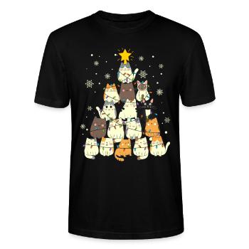 Süße Katzen Weihnachtsbaum Lustig - Stanley/Stella Unisex Bio-T-Shirt CRAFTER - Schwarz - Vorne - Alina (178cm) & Michal (187cm)