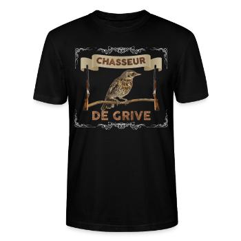 Papa Chasseur de grive idée cadeau chasse - T-shirt bio CRAFTER Stanley Stella Unisexe - noir - Devant - Alina (178cm) & Michal (187cm)