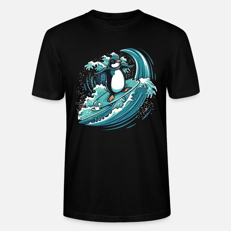 Pinguin surft auf Welle - Stanley/Stella Unisex Bio-T-Shirt CRAFTER - Schwarz
