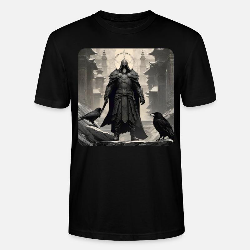 Stolzer düsterer Ritter mit Raben - Stanley/Stella Unisex Bio-T-Shirt CRAFTER - Schwarz