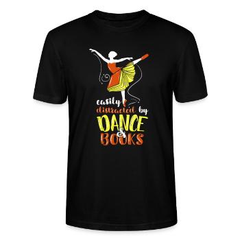 Ballet Distracted By Dancing And Books Gift - Stanley/Stella CRAFTER Unisex Organic T-Shirt - black - Front - Alina (178cm) & Michal (187cm)