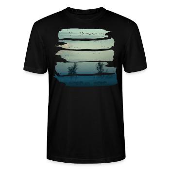 Paysage brumeux avec oiseaux, arbres, chevaux - T-shirt bio CRAFTER Stanley Stella Unisexe - noir - Devant - Alina (178cm) & Michal (187cm)