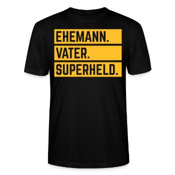 Ehemann Vater Superheld (Super Papa Superpapa 1C) - Stanley/Stella Unisex Bio-T-Shirt CRAFTER - Schwarz - Vorne - Alina (178cm) & Michal (187cm)