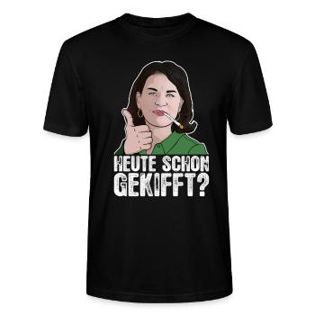 Annalena Baerbock - Joint - Heute schon gekifft - Stanley/Stella Unisex Bio-T-Shirt CRAFTER - Schwarz - Vorne - Alina (178cm) & Michal (187cm)