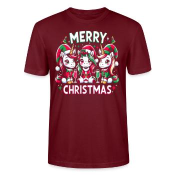 Licornes mignonnes souhaitent un joyeux Noël - Festive - T-shirt bio CRAFTER Stanley Stella Unisexe - bordeaux - Devant - Alina (178cm) & Michal (187cm)