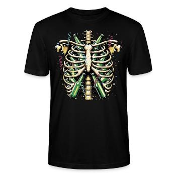 BIER BRUSTKORB Party-Design - Stanley/Stella Unisex Bio-T-Shirt CRAFTER - Schwarz - Vorne - Alina (178cm) & Michal (187cm)