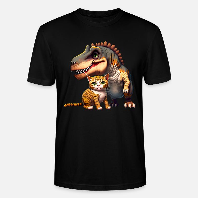Katze schmust mit T-Rex - Stanley/Stella Unisex Bio-T-Shirt CRAFTER - Schwarz