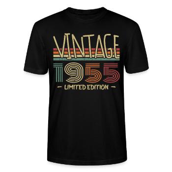 Jahrgang 1955 Retro 1955 Jubiläumsgeschenk - Stanley/Stella Unisex Bio-T-Shirt CRAFTER - Schwarz - Vorne - Alina (178cm) & Michal (187cm)