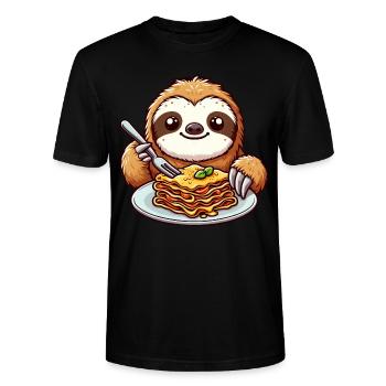 Le paresseux aime les pâtes Lasagne italienne - T-shirt bio CRAFTER Stanley Stella Unisexe - noir - Devant - Alina (178cm) & Michal (187cm)