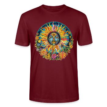 Motif de soleil artistique - T-shirt bio CRAFTER Stanley Stella Unisexe - bordeaux - Devant - Alina (178cm) & Michal (187cm)