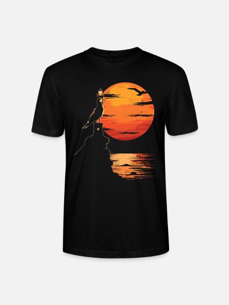 Seagull Seabird Lighthouse Sunset - Stanley/Stella CRAFTER Unisex Organic T-Shirt - black