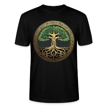 Baum des Lebens Wikinger Midgard Thor Walhalla - Stanley/Stella Unisex Bio-T-Shirt CRAFTER - Schwarz - Vorne - Alina (178cm) & Michal (187cm)