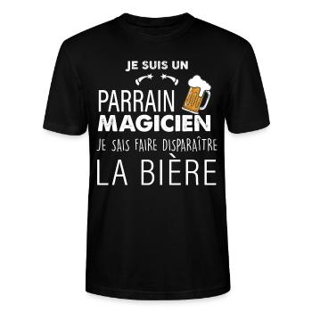 Cadeau rigolo pour parrain humour bière apéro - T-shirt bio CRAFTER Stanley Stella Unisexe - noir - Devant - Alina (178cm) & Michal (187cm)