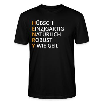 Henry Name Geschenk - Stanley/Stella Unisex Bio-T-Shirt CRAFTER - Schwarz - Vorne - Alina (178cm) & Michal (187cm)