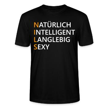Nils Name Geschenk - Stanley/Stella Unisex Bio-T-Shirt CRAFTER - Schwarz - Vorne - Alina (178cm) & Michal (187cm)