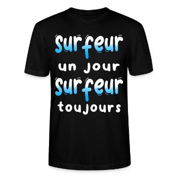SURFEUR UN JOUR SURF SPORT HUMOUR - T-shirt bio CRAFTER Stanley Stella Unisexe - noir - Devant - Alina (178cm) & Michal (187cm)