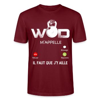 Cadeau sport homme WOD Entrainement Du Jour - T-shirt bio CRAFTER Stanley Stella Unisexe - bordeaux - Devant - Alina (178cm) & Michal (187cm)