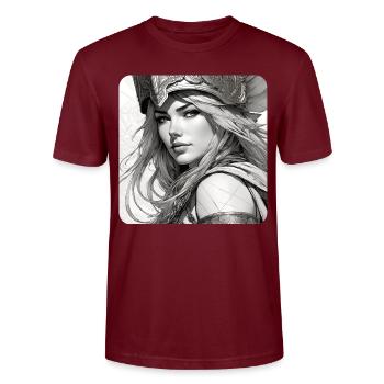 Fantasy Anime Girl Viking Germanic Trigues Middle Ages - Stanley/Stella CRAFTER Unisex Organic T-Shirt - burgundy - Front - Alina (178cm) & Michal (187cm)