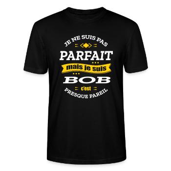 BOB PARFAIT - PRENOM BOB - T-shirt bio CRAFTER Stanley Stella Unisexe - noir - Devant - Alina (178cm) & Michal (187cm)