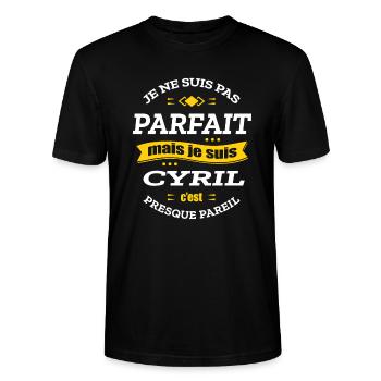 CYRIL PARFAIT - PRENOM CYRIL - T-shirt bio CRAFTER Stanley Stella Unisexe - noir - Devant - Alina (178cm) & Michal (187cm)