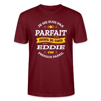 EDDIE PARFAIT - PRENOM EDDIE - T-shirt bio CRAFTER Stanley Stella Unisexe - bordeaux - Devant - Alina (178cm) & Michal (187cm)
