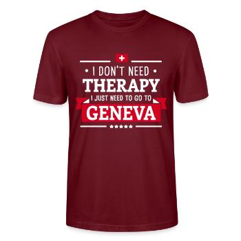 GENEVA THERAPY GENEVA SWITZERLAND FLAG TRAVEL GIFT - Stanley/Stella CRAFTER Unisex Organic T-Shirt - burgundy - Front - Alina (178cm) & Michal (187cm)