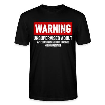 Warnung Unbeaufsichtigter Erwachsener - Stanley/Stella Unisex Bio-T-Shirt CRAFTER - Schwarz - Vorne - Alina (178cm) & Michal (187cm)