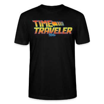 Zurück In Die Zukunft Time Traveler Zeitreise Logo - Stanley/Stella Unisex Bio-T-Shirt CRAFTER - Schwarz - Vorne - Alina (178cm) & Michal (187cm)