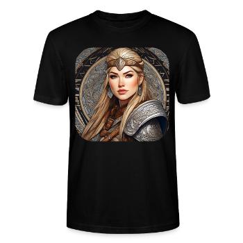 Stolze Wikingerin Germanin Schildmaid - Stanley/Stella Unisex Bio-T-Shirt CRAFTER - Schwarz - Vorne - Alina (178cm) & Michal (187cm)