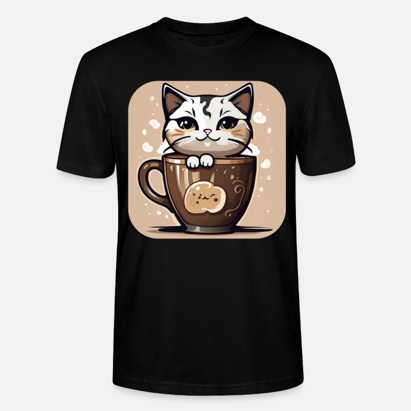 Chat de café mignon - T-shirt bio CRAFTER Stanley Stella Unisexe - noir