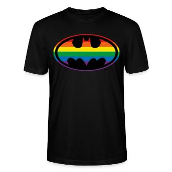 Justice League Batman Rainbow Logo - Stanley/Stella CRAFTER Unisex Organic T-Shirt - black - Front - Alina (178cm) & Michal (187cm)