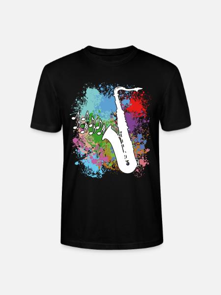 Saxofon auf Farbklecksen - Stanley/Stella Unisex Bio-T-Shirt CRAFTER - Schwarz