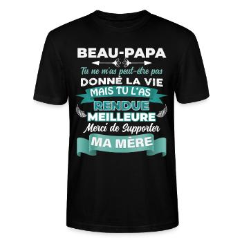 Beau papa génial, idée cadeau citation beau père - T-shirt bio CRAFTER Stanley Stella Unisexe - noir - Devant - Alina (178cm) & Michal (187cm)