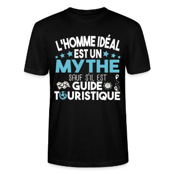 Guide touristique touriste cadeau métier humour - T-shirt bio CRAFTER Stanley Stella Unisexe - noir - Devant - Alina (178cm) & Michal (187cm)