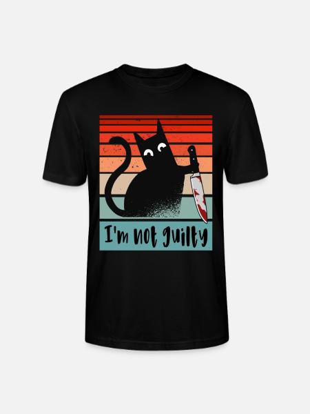 Ik ben onschuldig, kat met bebloed mes - Stanley/Stella Uniseks bio-T-shirt CRAFTER - zwart