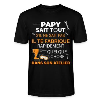Papy bricolage atelier - T-shirt bio CRAFTER Stanley Stella Unisexe - noir - Devant - Alina (178cm) & Michal (187cm)